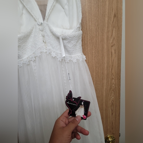 Spaghett Straps Boho Wedding Dress Lace V-NECK White wedding gown dress, Bridal - Picture 7 of 7